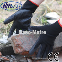 NMSAFETY supplier black nylon liner coated foam nitrile with dots on palm working gloves
